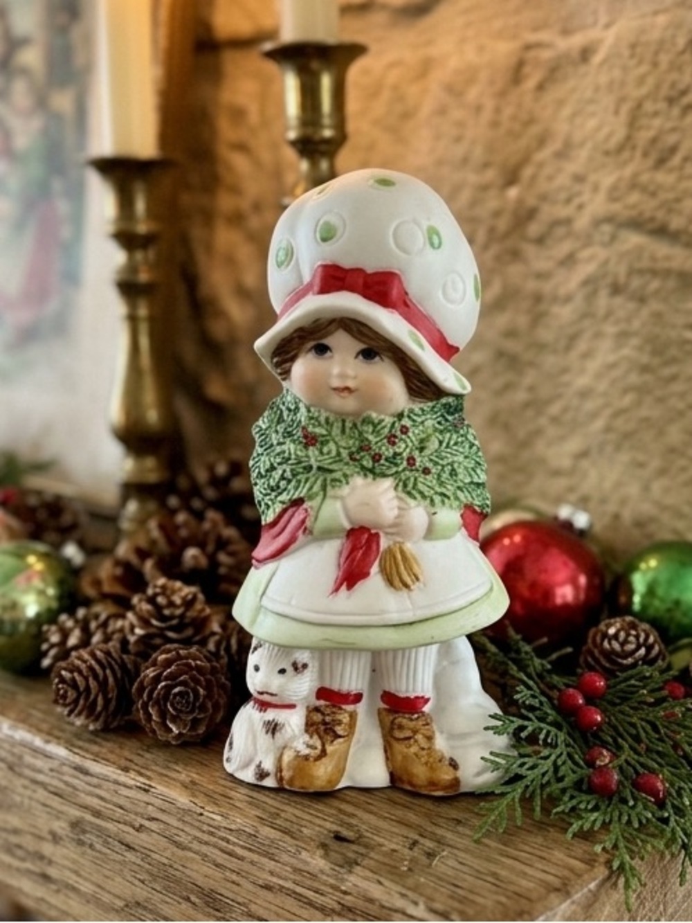 Vintage Bisque Porcelain Pomander Potpourri Holder Jasco Girl in Bonet with Cat